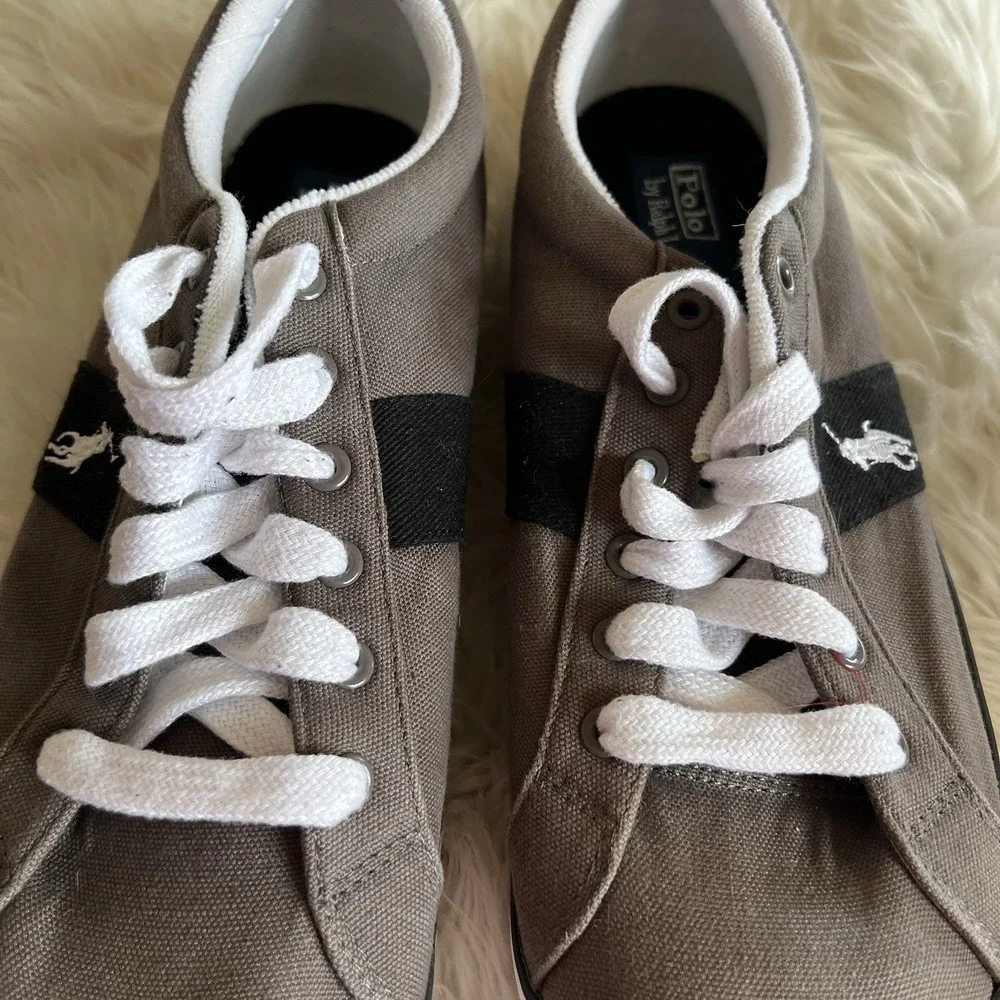 Men's Polo Ralph Lauren Giles Gray Black Size 13D‎ Shoes Sneakers Canvas Read